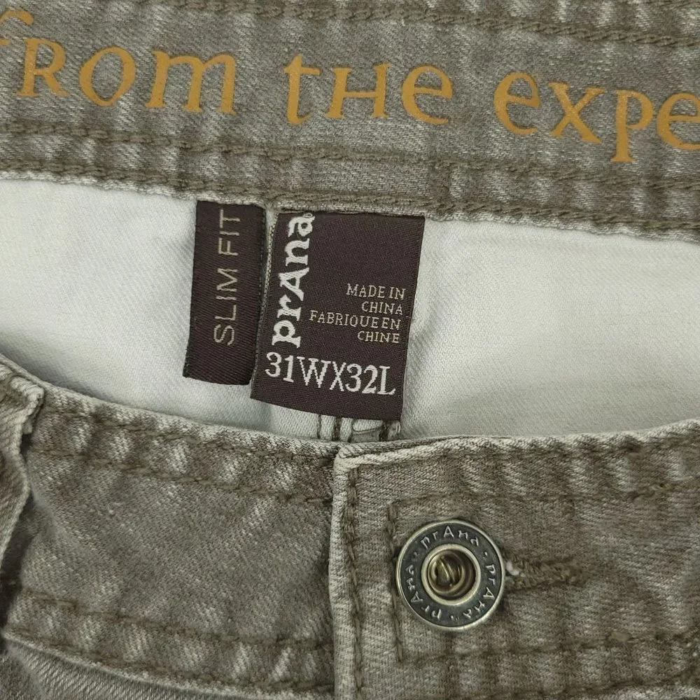 Prana Slim Fit Jeans Gray Straight Leg Men Size 31x30 Mid Rise Stretch Denim